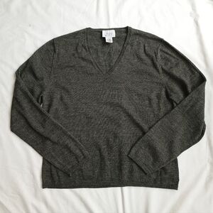 Ann Taylor Loft Merino Wool Blend Sweater Women's L Basic V-Neck Solid Gray